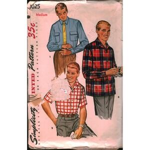 Vintage Simplicity 1025 Mens Sport Shirt Sewing Pattern Size Medium 38-40 Chest